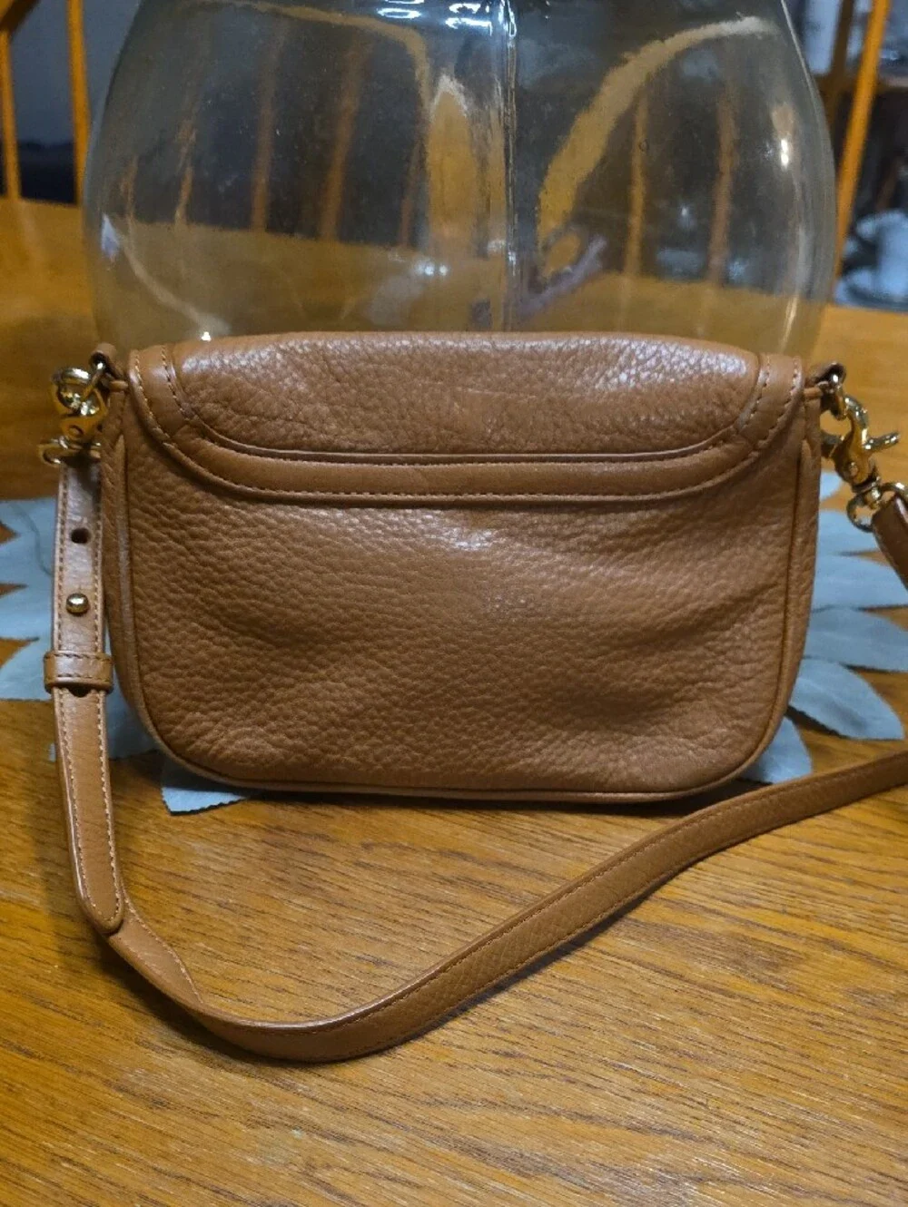Tory Burch Brown Pebbled Leather Crossbody with Gold Logo
